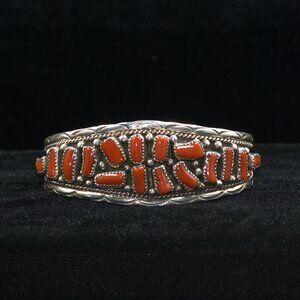 Anita Whitegoat Sterling Silver and Red Coral Cuff.